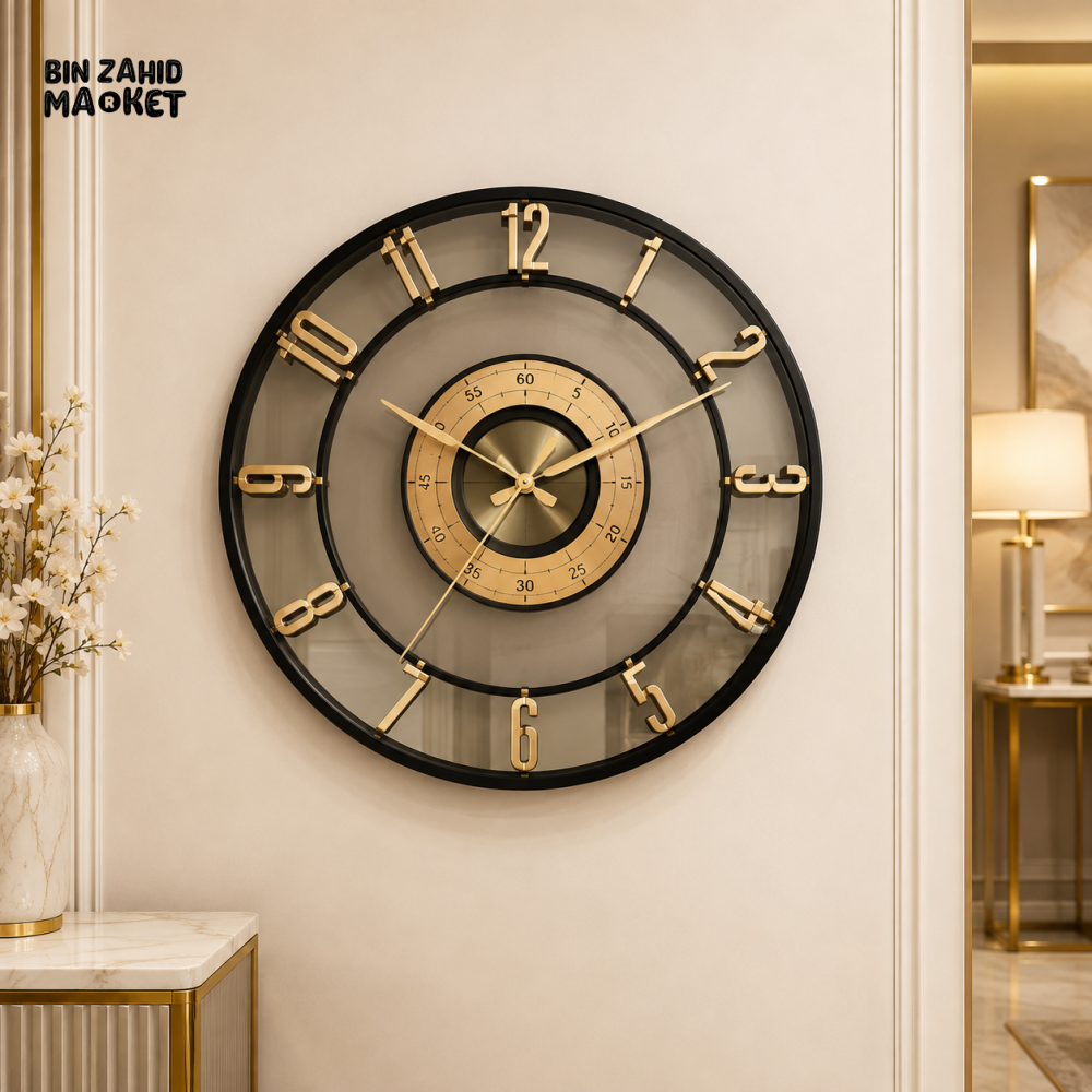 LUXURY BLACK & SILVER MODERN WALL CLOCK