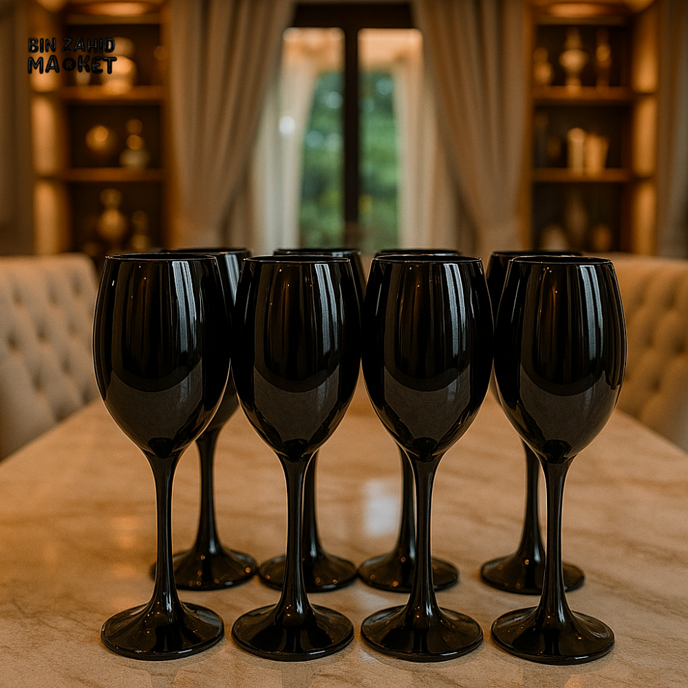 LUXURY BLACK WINE GLASS SET – 6 PIECES | ELEGANT DINING TABLEWARE – PREMIUM GOBLETS
