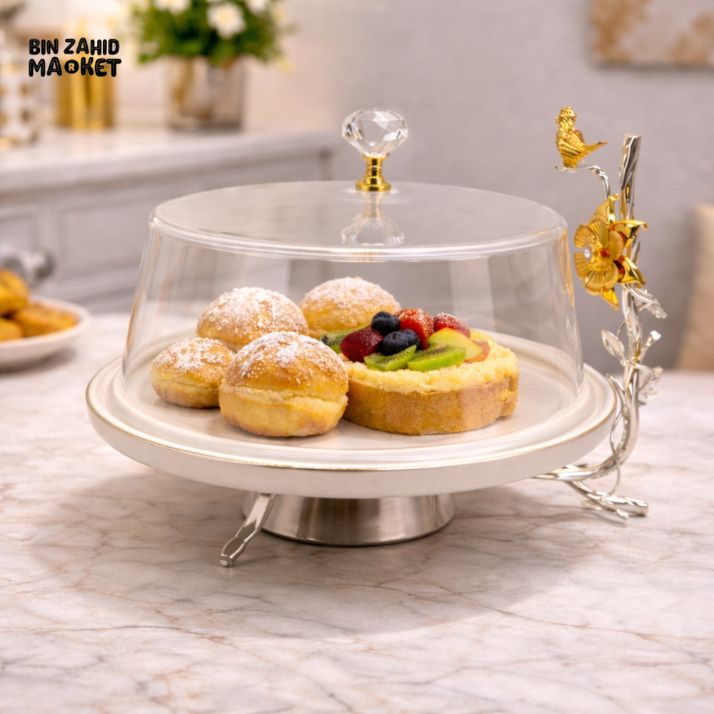 LUXURY CAKE STAND WITH CRYSTAL KNOB ACRYLIC DOME