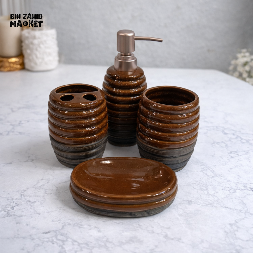 LUXURY CERAMIC BATHROOM ACCESSORY SET WITH SOAP DISPENSER – BATH SET PRO