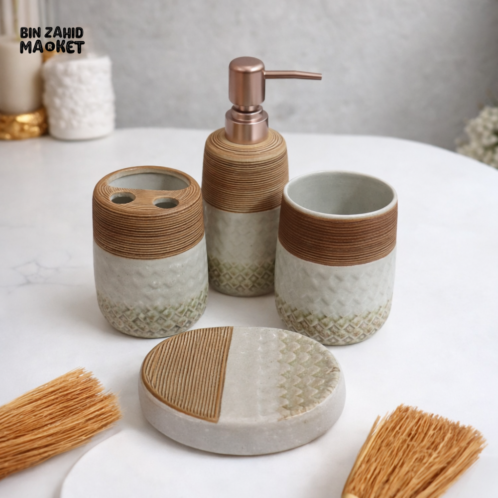 LUXURY CERAMIC BATHROOM BATH SET PRO – SOAP DISPENSER & ACCESSORIES SET