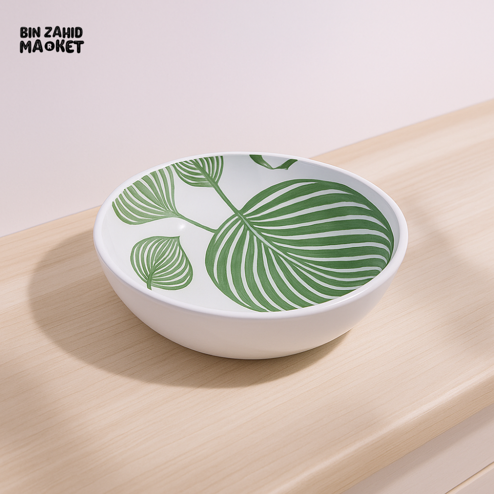 LUXURY CERAMIC DEEP PLATE – TROPICAL LEAF DESIGN | MODERN TABLETOP & KITCHEN DECOR