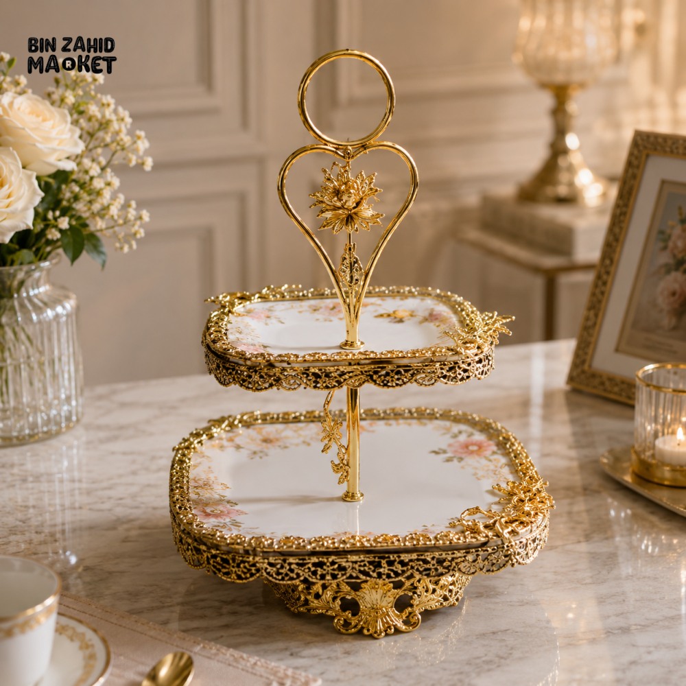 LUXURY CERAMIC SERVING STAND - 2 LAYER
