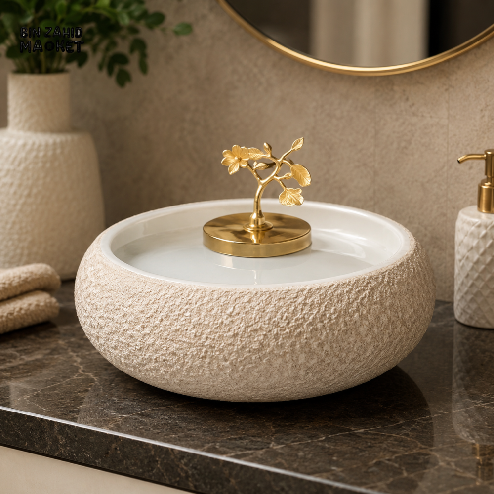 LUXURY CERAMIC VESSEL WASH BASIN WITH DECORATIVE LID - Figurines