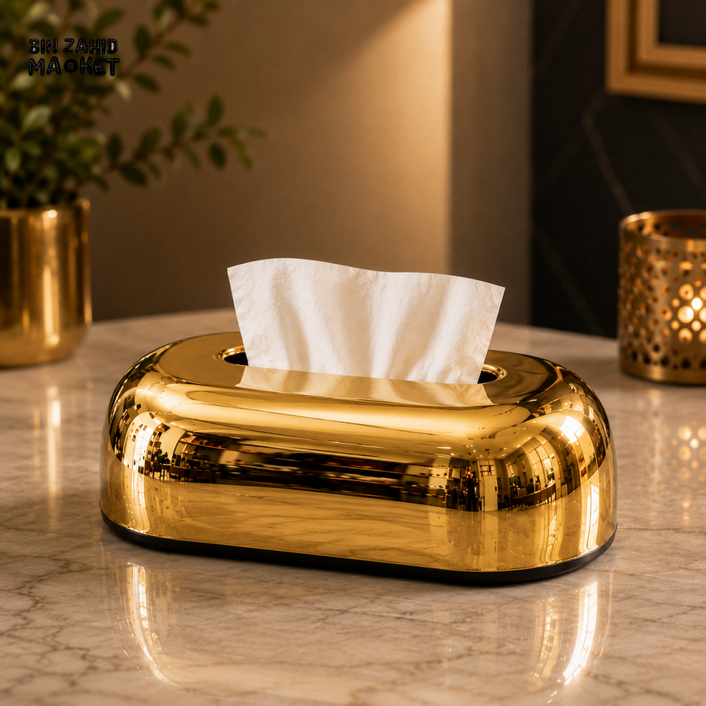 LUXURY CHROME TISSUE BOX HOLDER - GOLDEN