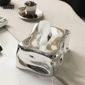 LUXURY CHROME TISSUE BOX MODERN DESIGN WITH ELEGANT VILLA AESTHETIC - SILVER