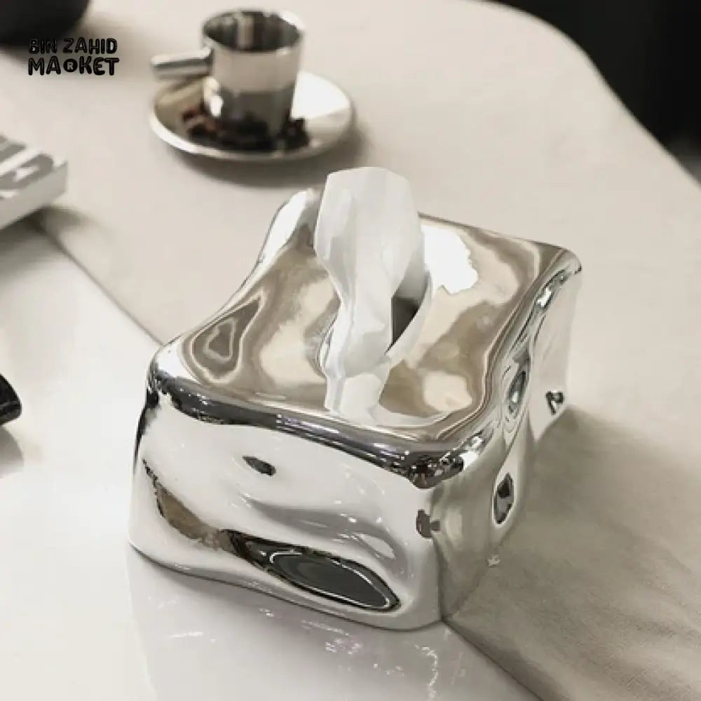 LUXURY CHROME TISSUE BOX MODERN DESIGN WITH ELEGANT VILLA AESTHETIC - SILVER