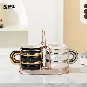 LUXURY COUPLE MUGS SET WITH METAL STAND – PERFECT FOR LOVE BIRDS
