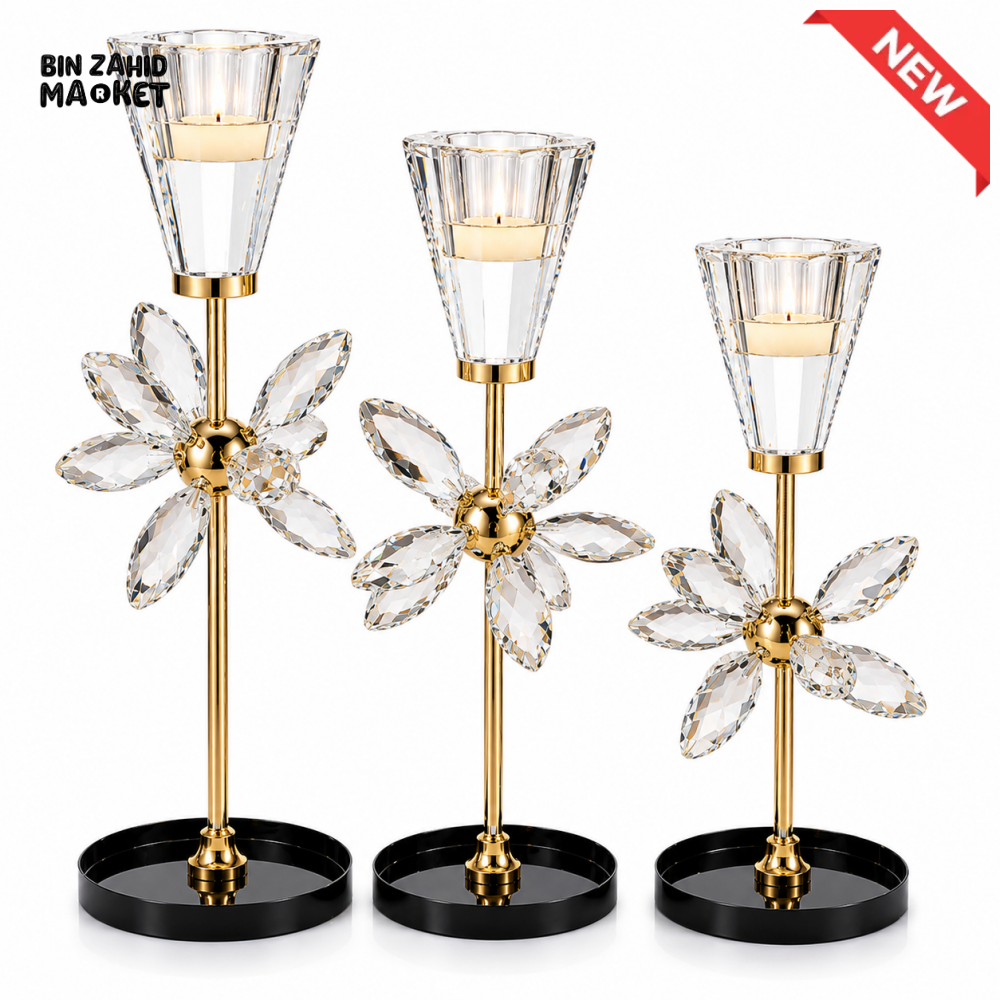 LUXURY CRYSTAL FLOWER TEALIGHT CANDLE HOLDER SET - 3 PCS