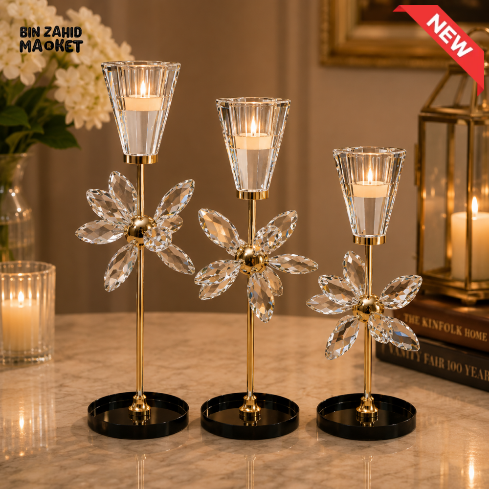 LUXURY CRYSTAL FLOWER TEALIGHT CANDLE HOLDER SET - 3 PCS