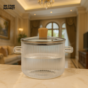 LUXURY CRYSTAL GLASS COOKING POT WITH WOODEN LID – ELEGANT VILLA KITCHEN TABLEWARE 10x15cm BG45123