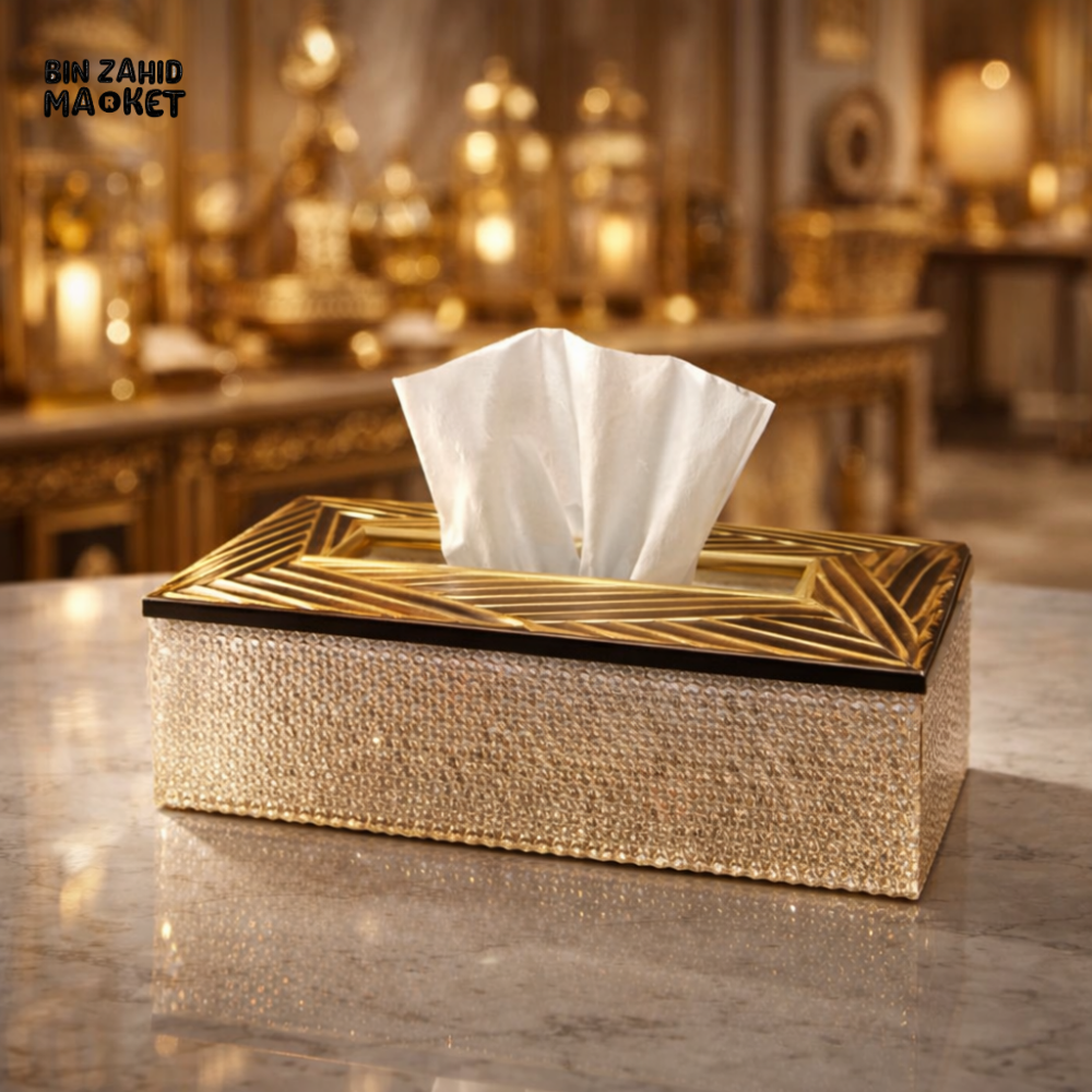 LUXURY CRYSTAL GLASS TISSUE BOX HOLDER WITH GOLD LID