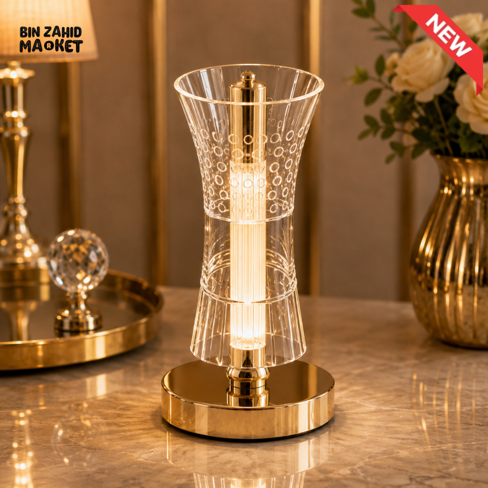 LUXURY CRYSTAL HOURGLASS LED TABLE LAMP WITH GOLD BASE