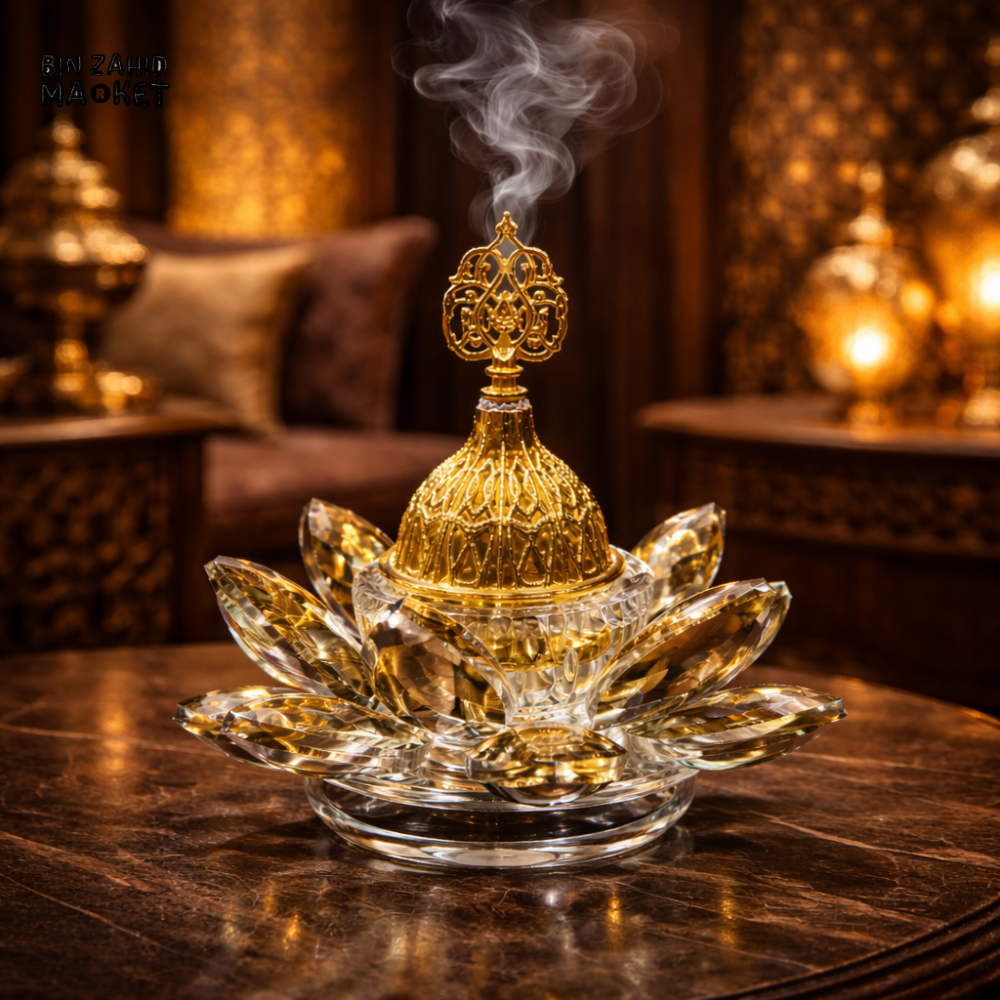 LUXURY CRYSTAL LOTUS BAKHOOR INCENSE BURNER – ARABIC OUD HOLDER HOME DECOR ORNAMENT