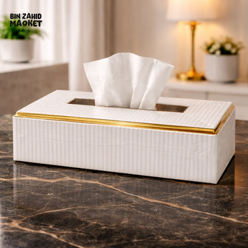 LUXURY CRYSTAL PLASTIC TISSUE BOX HOLDER WITH GOLD TRIM