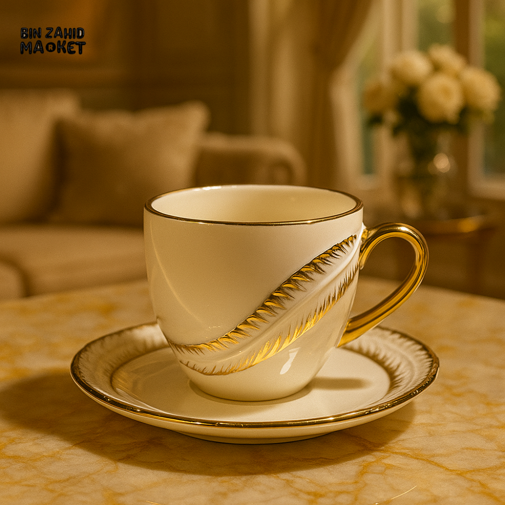 LUXURY FINE BONE CHINA CUP & SAUCER – GOLD LEAF DESIGN