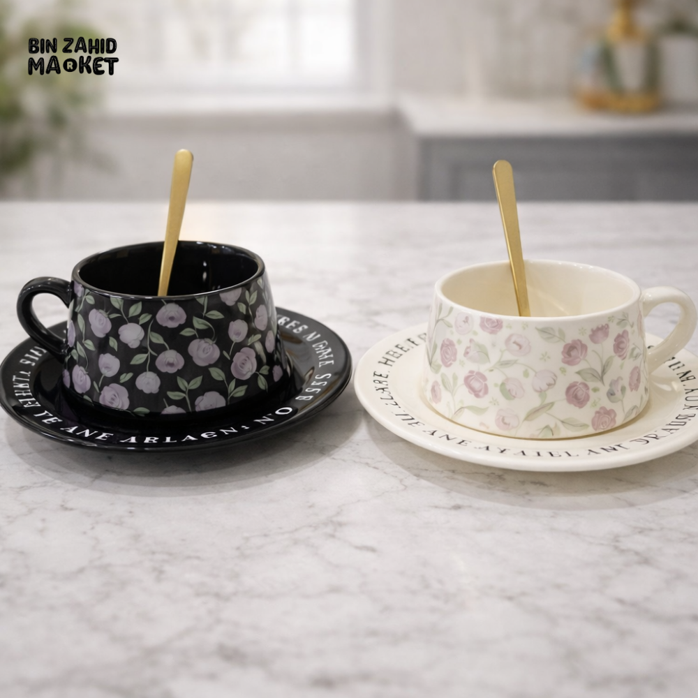 LUXURY FLORAL CERAMIC TEACUP & SAUCER SET
