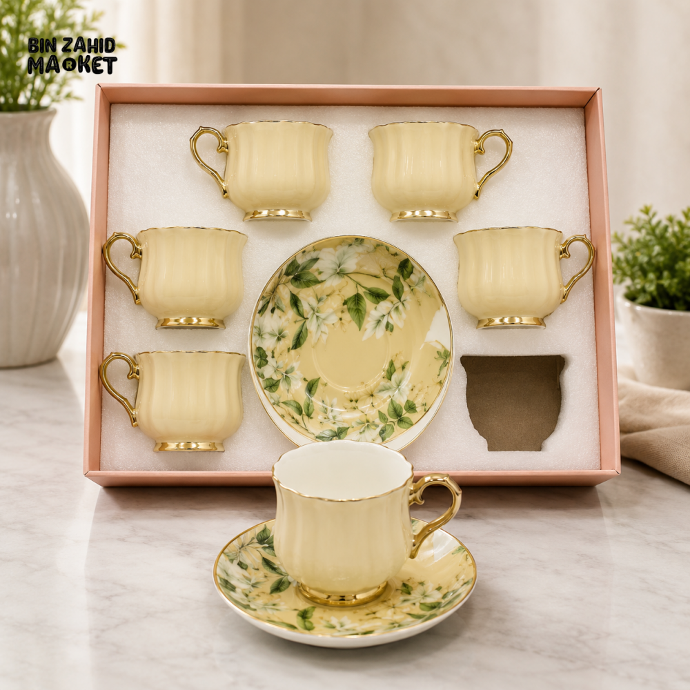 LUXURY FLORAL PORCELAIN TEA CUP AND SAUCER SET WITH GOLD TRIM