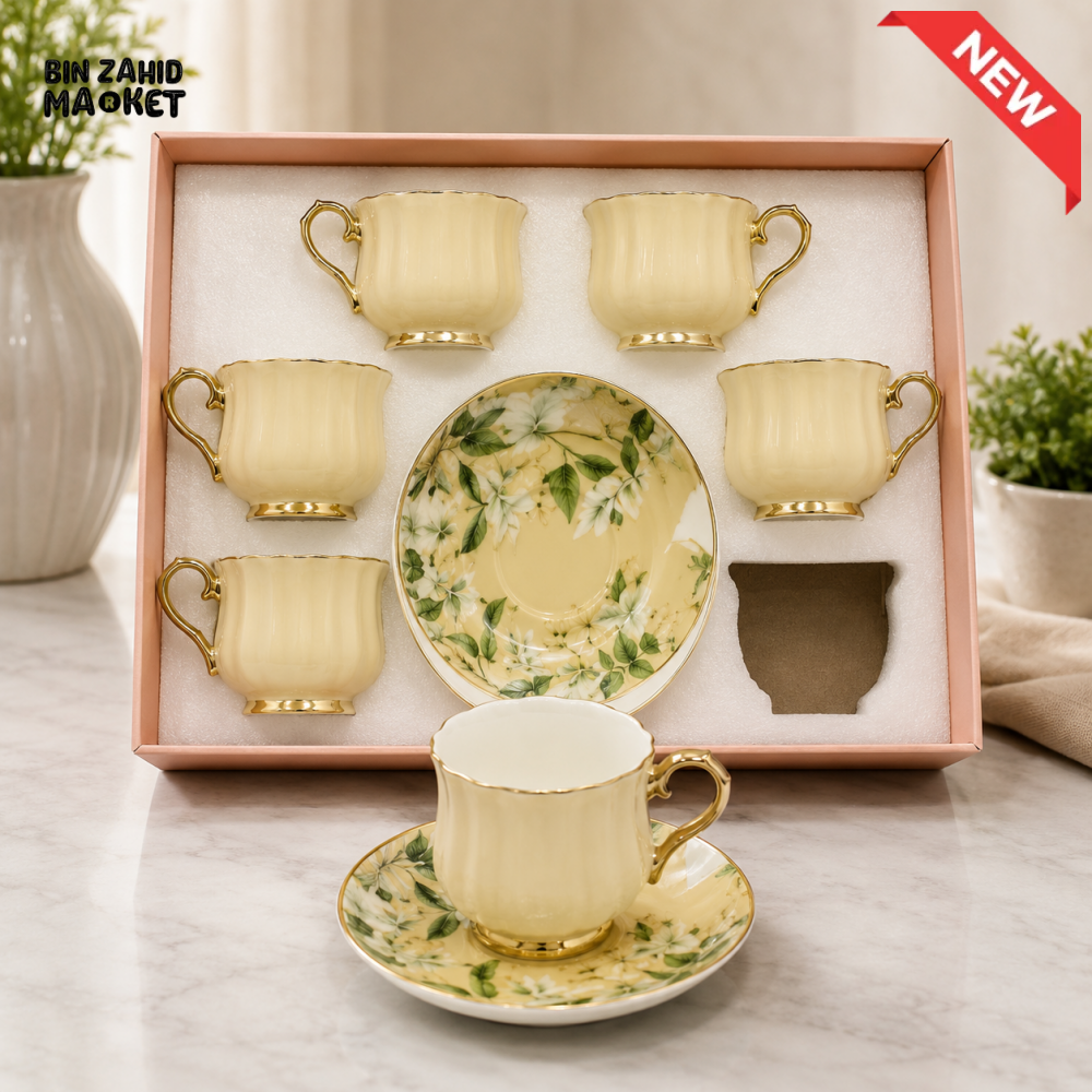 LUXURY FLORAL PORCELAIN TEA CUP AND SAUCER SET WITH GOLD TRIM