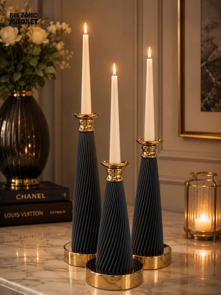 LUXURY FLUTED CANDLE HOLDER SET - 3 PCS