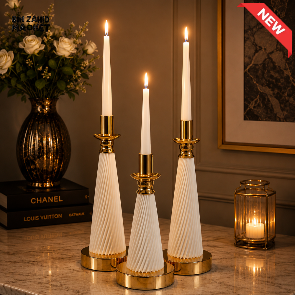 LUXURY FLUTED CANDLE HOLDER SET - 3 PIECES SET - White