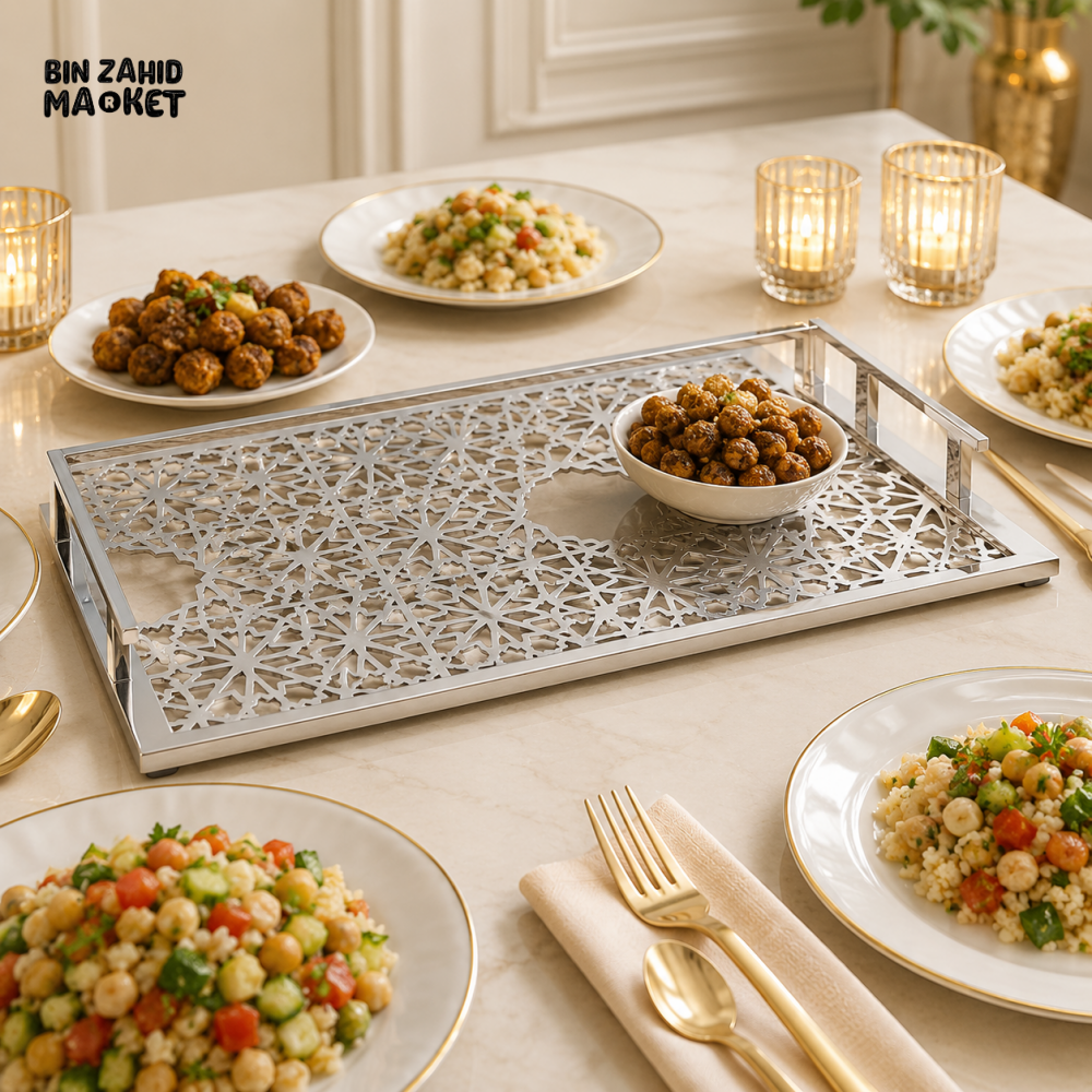 LUXURY GEOMETRIC METAL SERVING TRAY – SILVER & GOLD