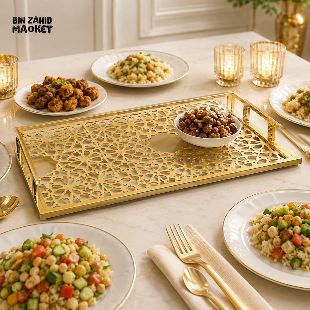 LUXURY GEOMETRIC METAL SERVING TRAY – SILVER & GOLD