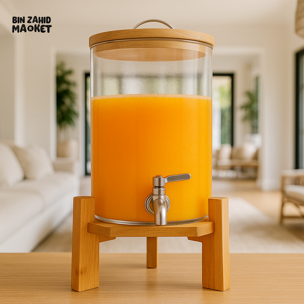 LUXURY GLASS BEVERAGE DISPENSER WITH WOODEN STAND 8LITRE BG45020