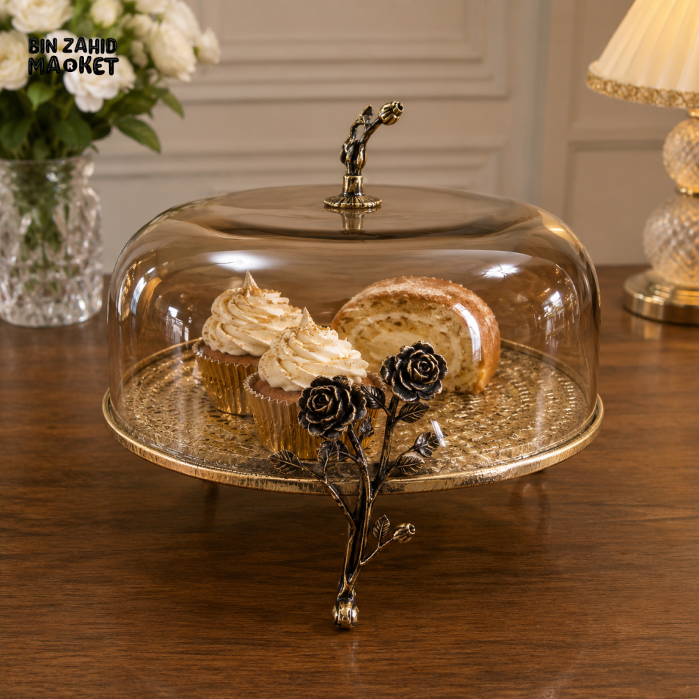 LUXURY GLASS CAKE STAND WITH DOME COVER - Cake Stands