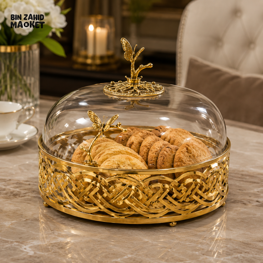 LUXURY GLASS COOKIE JAR WITH GOLD STAND - Storage Jars & Canisters
