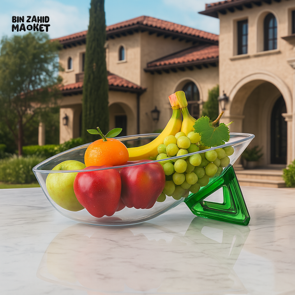 LUXURY GLASS FRUIT BOWL WITH GREEN STAND – MODERN TABLETOP DECOR FOR VILLA DINING