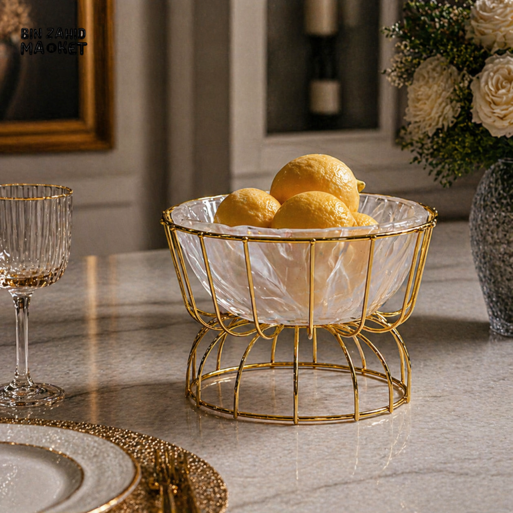 LUXURY GLASS SERVING BOWL WITH GOLDEN STAND