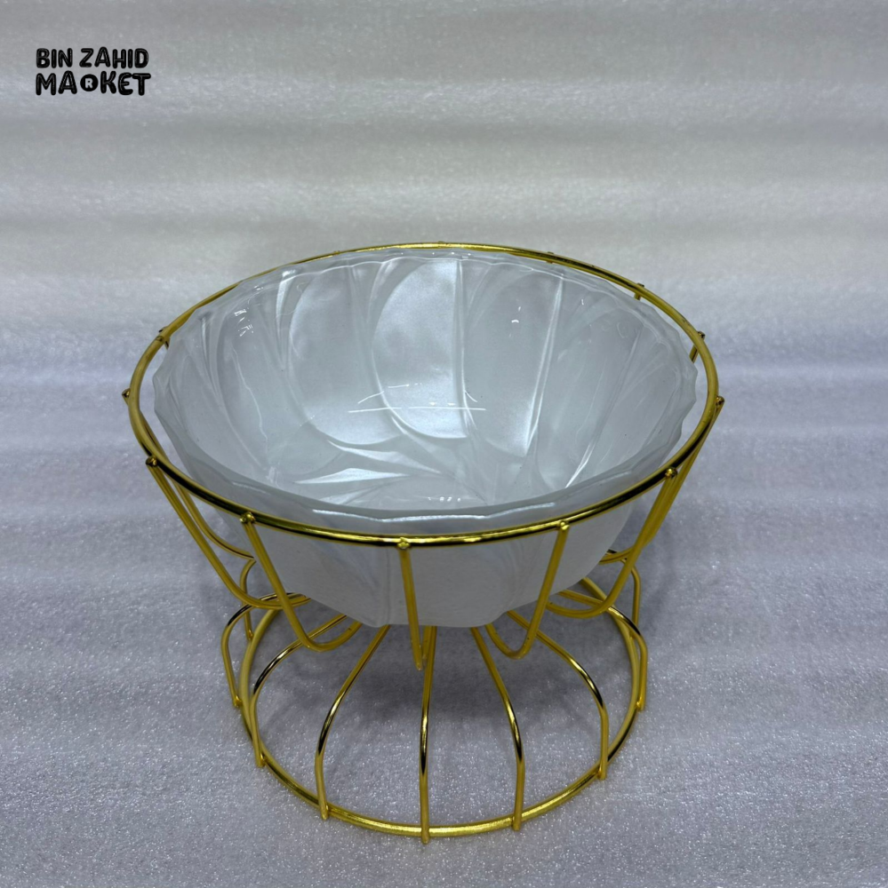LUXURY GLASS SERVING BOWL WITH GOLDEN STAND
