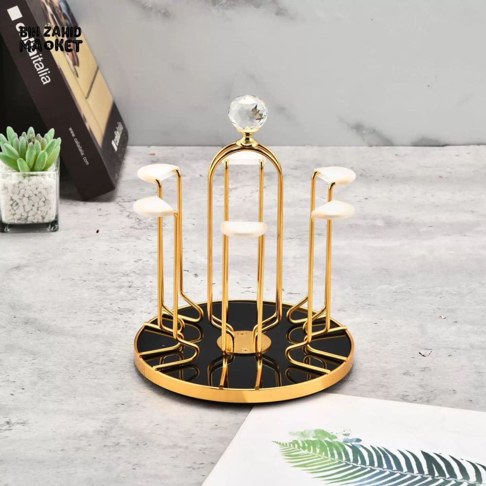 LUXURY GLASS TUMBLER SET WITH STAND MODERN KITCHEN ELEGANCE - GOLDEN
