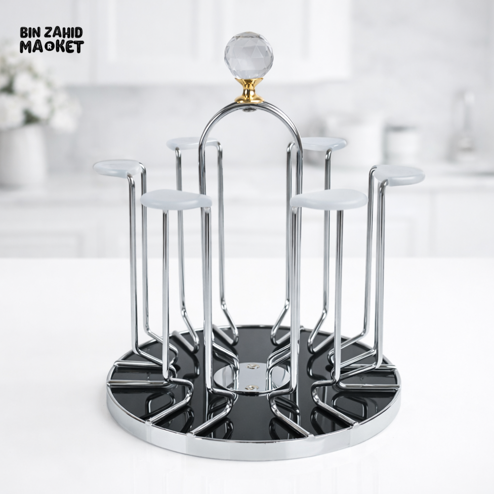 LUXURY GLASS TUMBLER SET WITH STAND MODERN KITCHEN ELEGANCE - SILVER