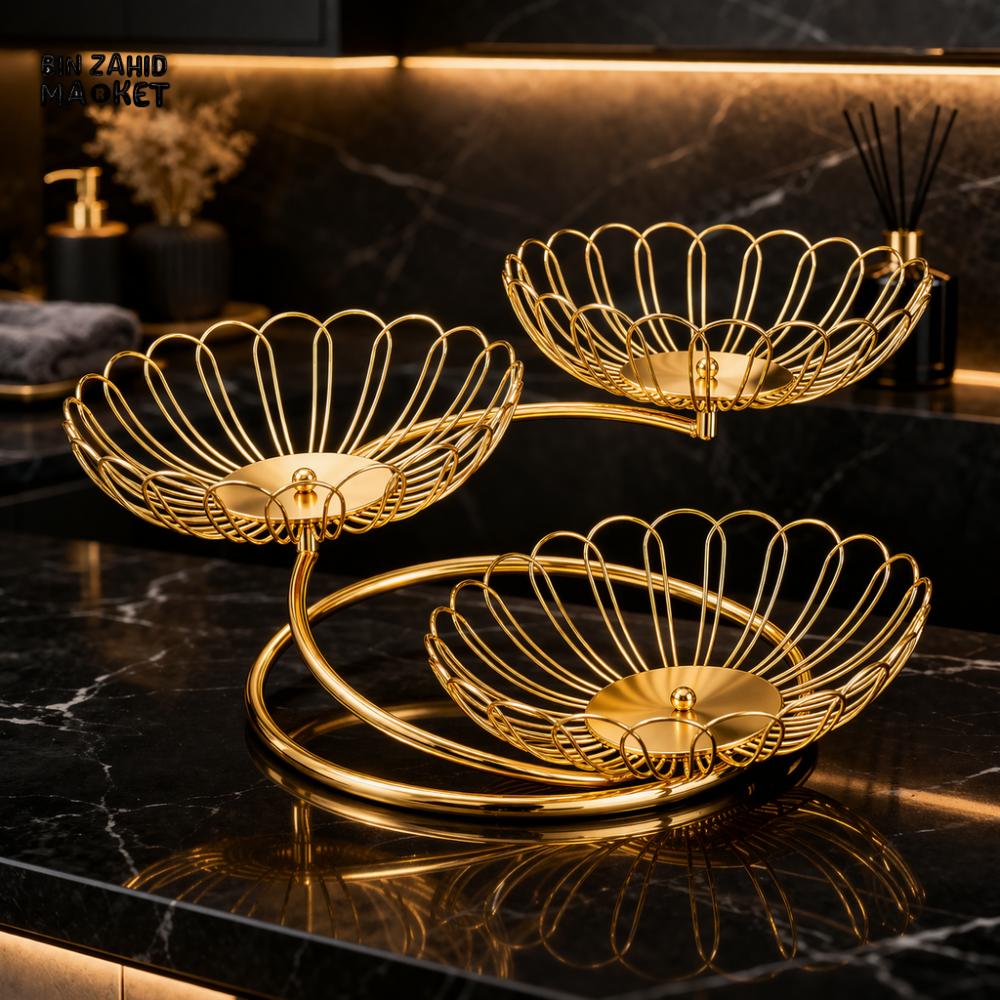 LUXURY GOLD 3-TIER FRUIT BASKET STAND