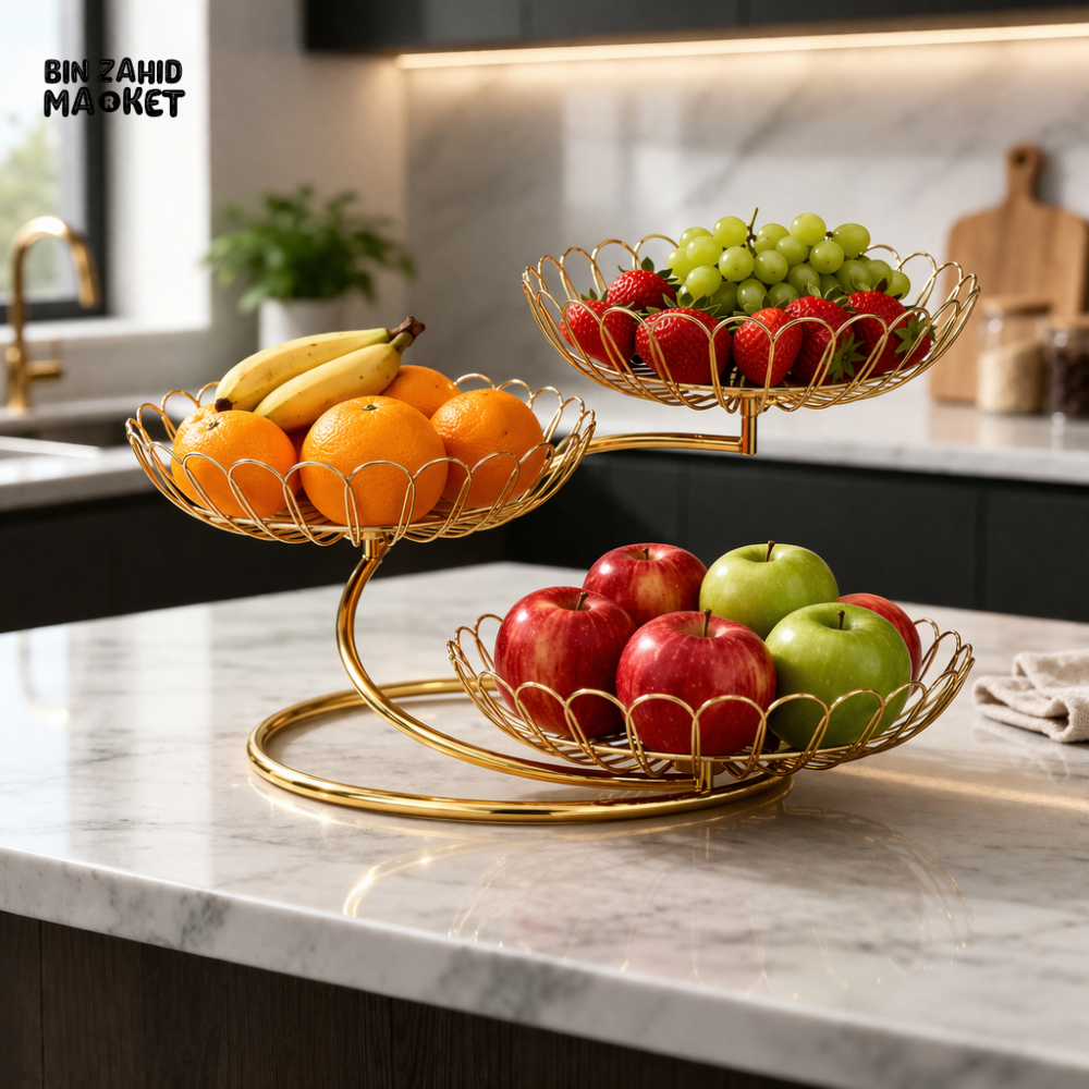 LUXURY GOLD 3-TIER FRUIT BASKET STAND