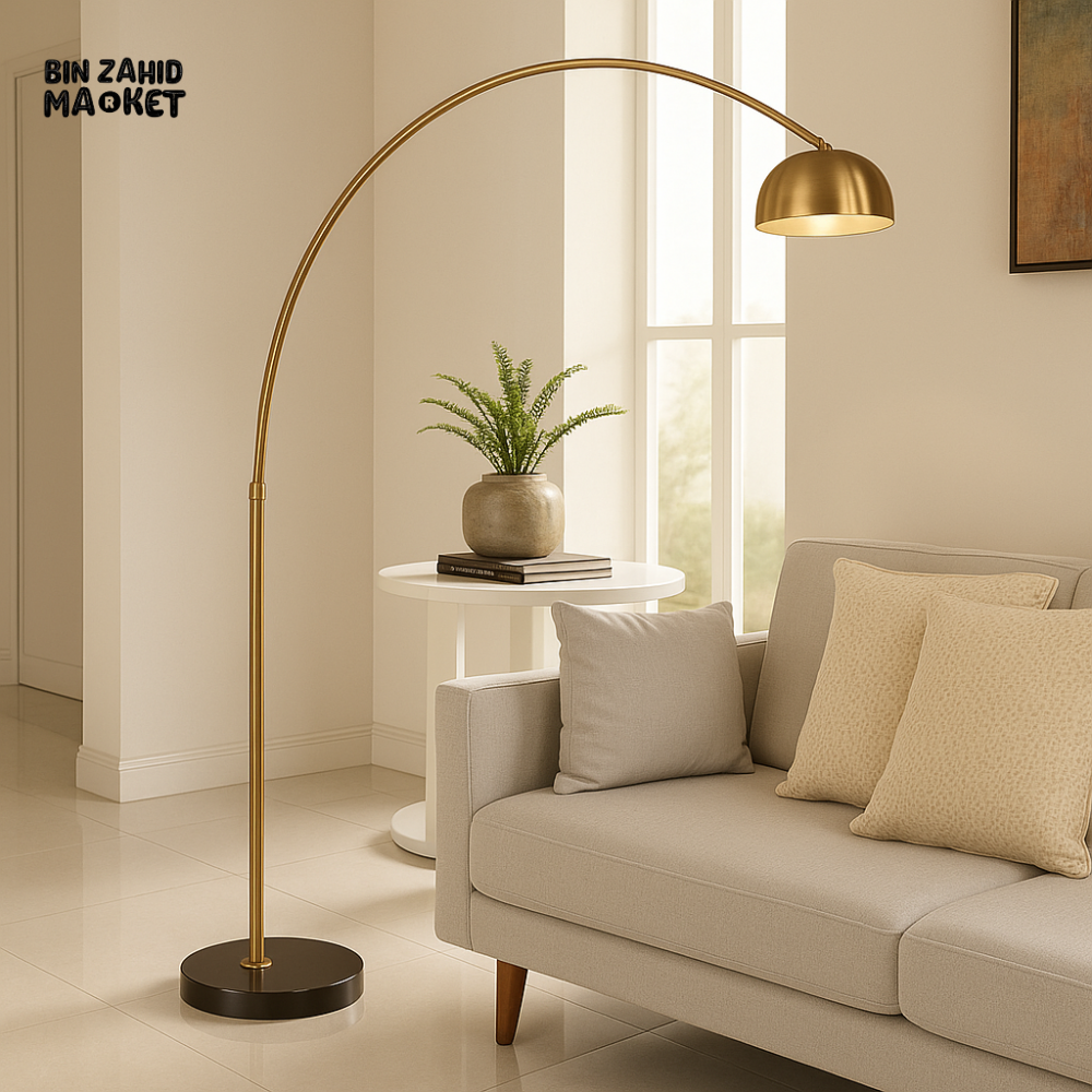 LUXURY GOLD ARC FLOOR LAMP – MODERN ADJUSTABLE STANDING LIGHT FOR HOME & OFFICE