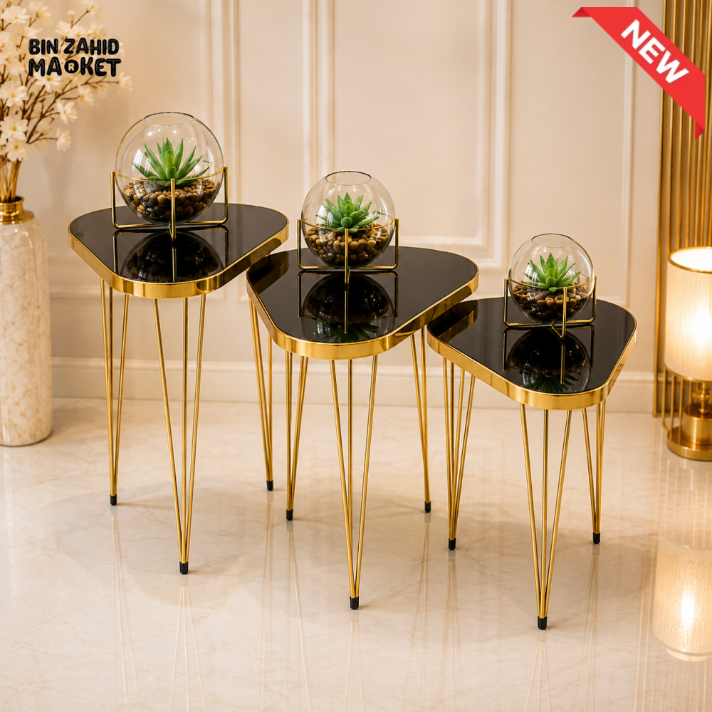 LUXURY GOLD & BLACK ROUND NESTING TABLE SET