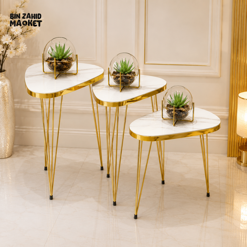 LUXURY GOLD & BLACK ROUND NESTING TABLE SET