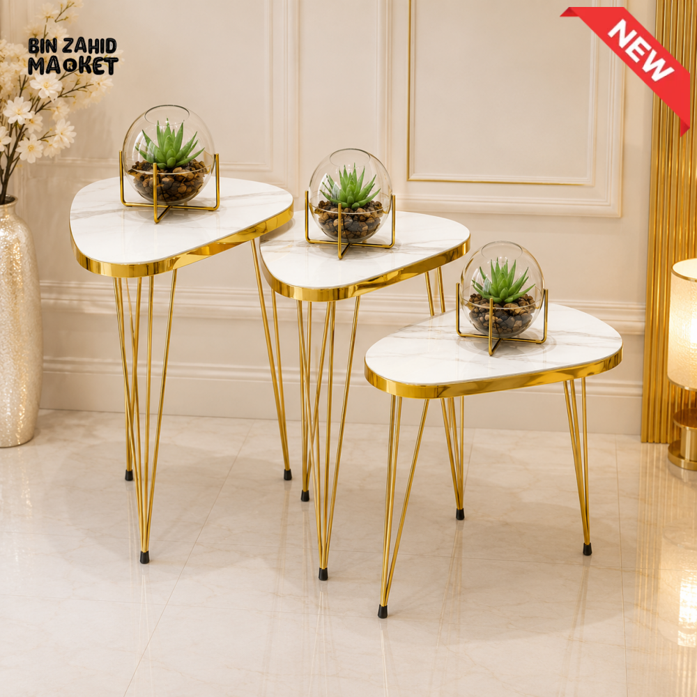 LUXURY GOLD & BLACK ROUND NESTING TABLE SET