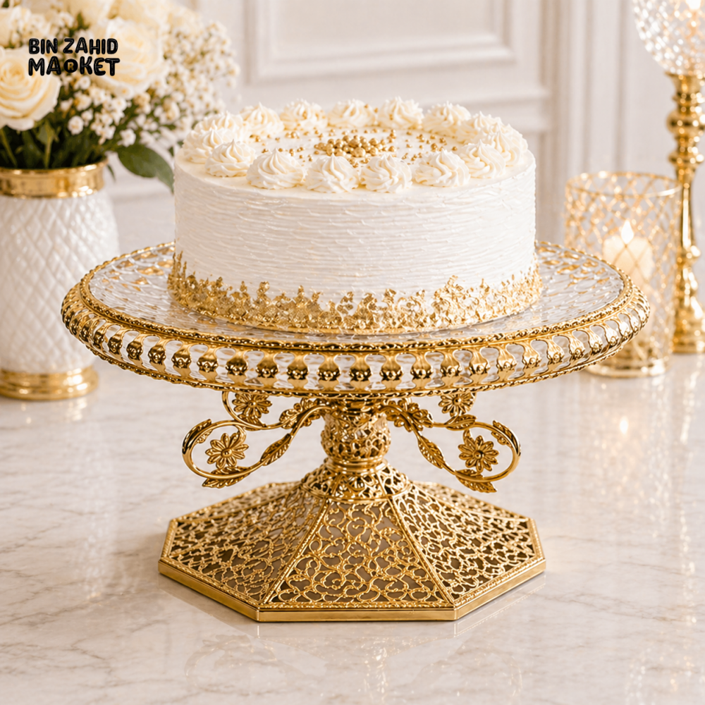 LUXURY GOLD CAKE STAND WITH GLASS TOP