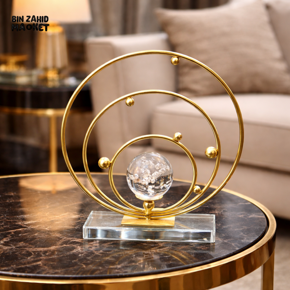 LUXURY GOLD CIRCULAR GLASS BALL TABLE DECOR FOR SIDE TABLE | MODERN HOME ORNAMENT