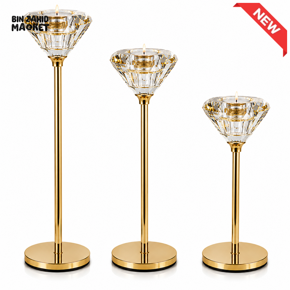 LUXURY GOLD CRYSTAL CANDLE HOLDER SET - 3 PCS
