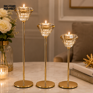 LUXURY GOLD CRYSTAL CANDLE HOLDER SET - 3 PCS