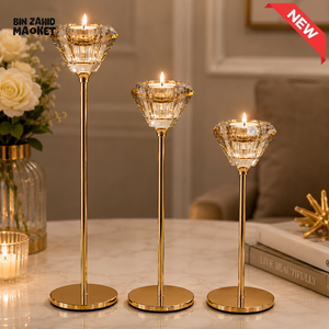 LUXURY GOLD CRYSTAL CANDLE HOLDER SET - 3 PCS