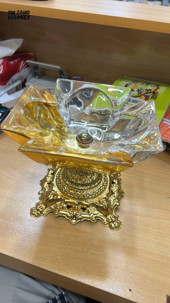 LUXURY GOLD & CRYSTAL DATE SERVING BOWL – ELEGANT HOME DINING CENTERPIECE