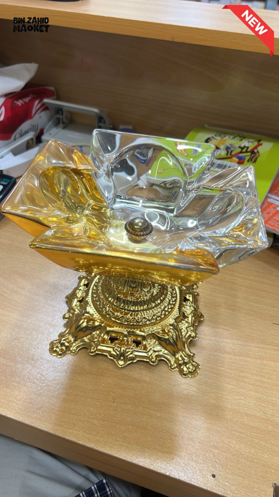 LUXURY GOLD & CRYSTAL DATE SERVING BOWL – ELEGANT HOME DINING CENTERPIECE