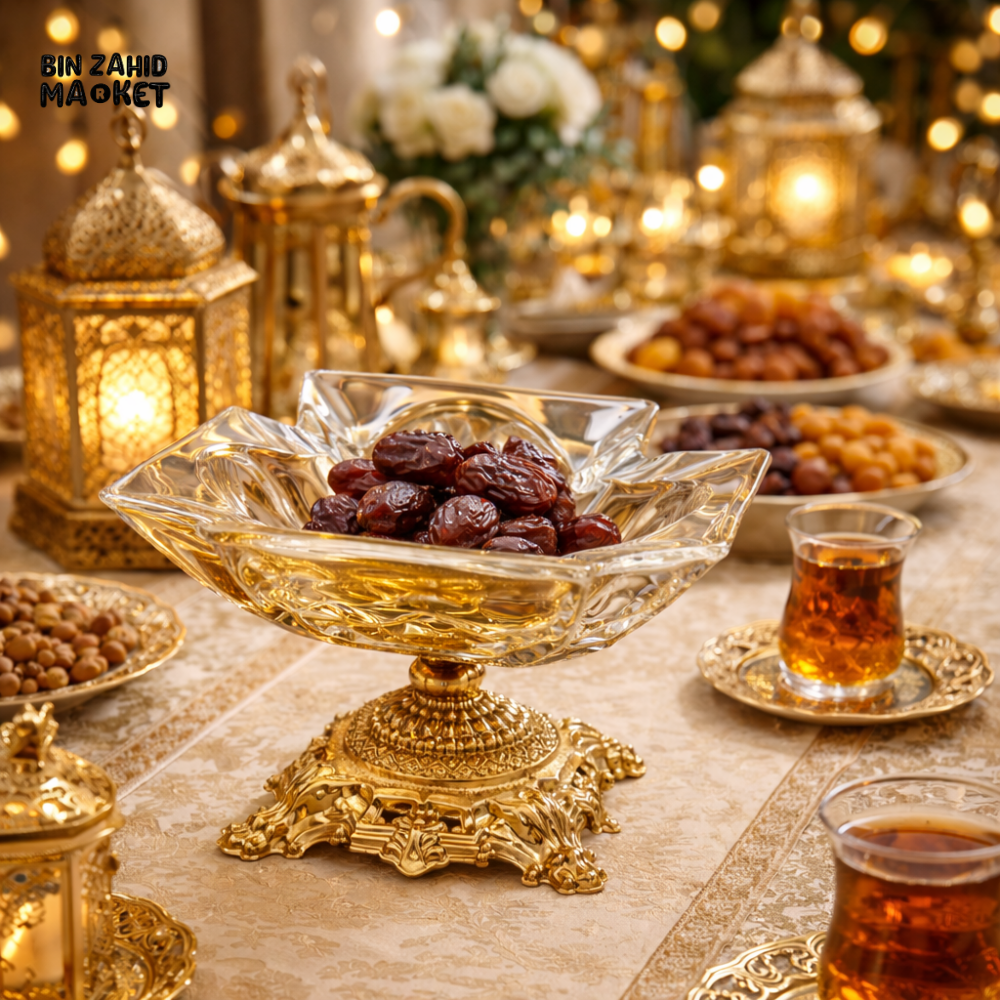 LUXURY GOLD & CRYSTAL DATE SERVING BOWL – ELEGANT HOME DINING CENTERPIECE