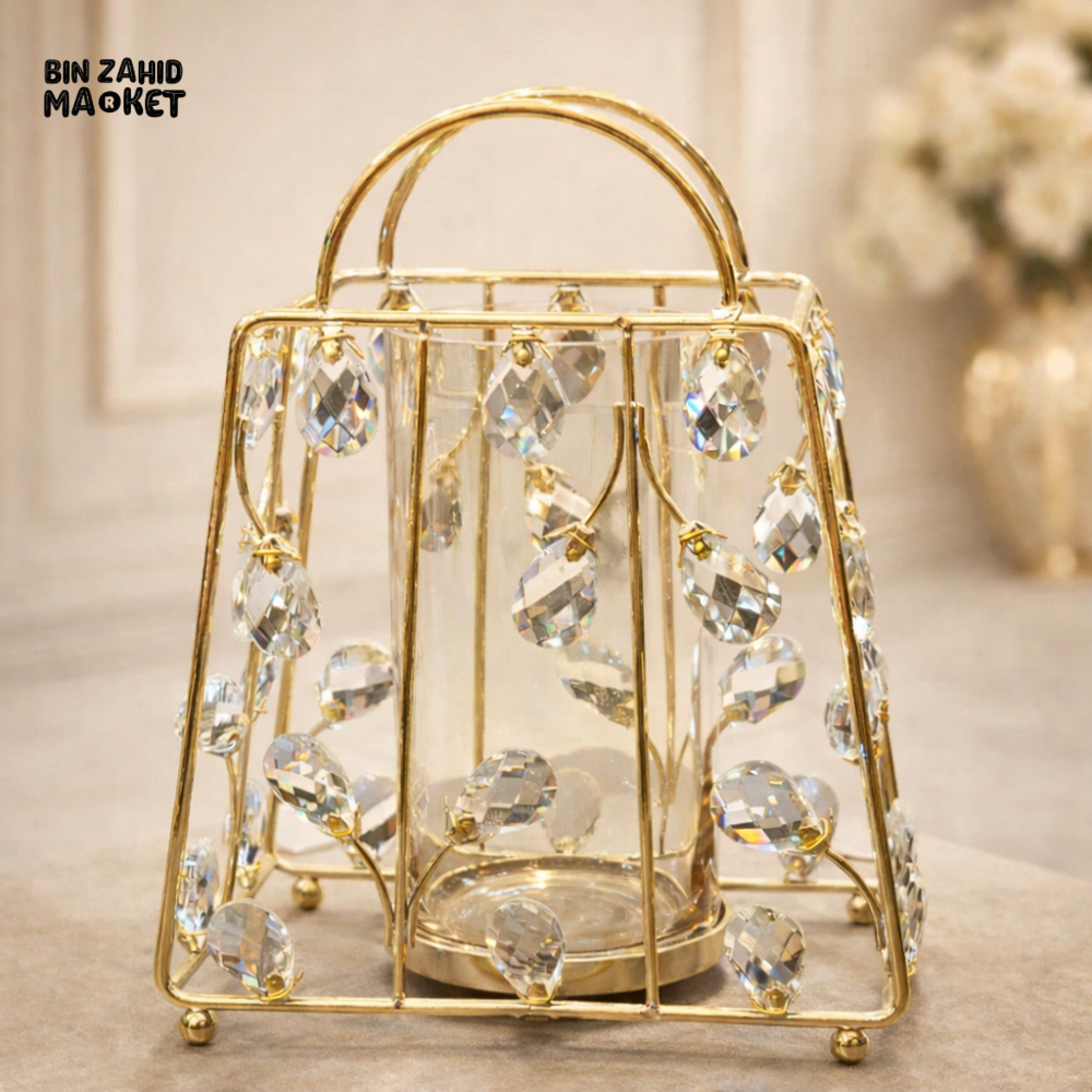 LUXURY GOLD CRYSTAL LANTERN CANDLE HOLDER – PREMIUM DECOR SHOWPIECE
